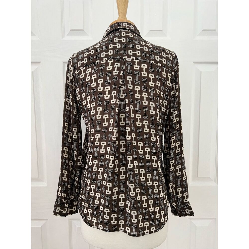 L'Agence Nina Horsebit Brown Ivory Buckle Print Button-Up Silk Blouse Size XS - Picture 6 of 9